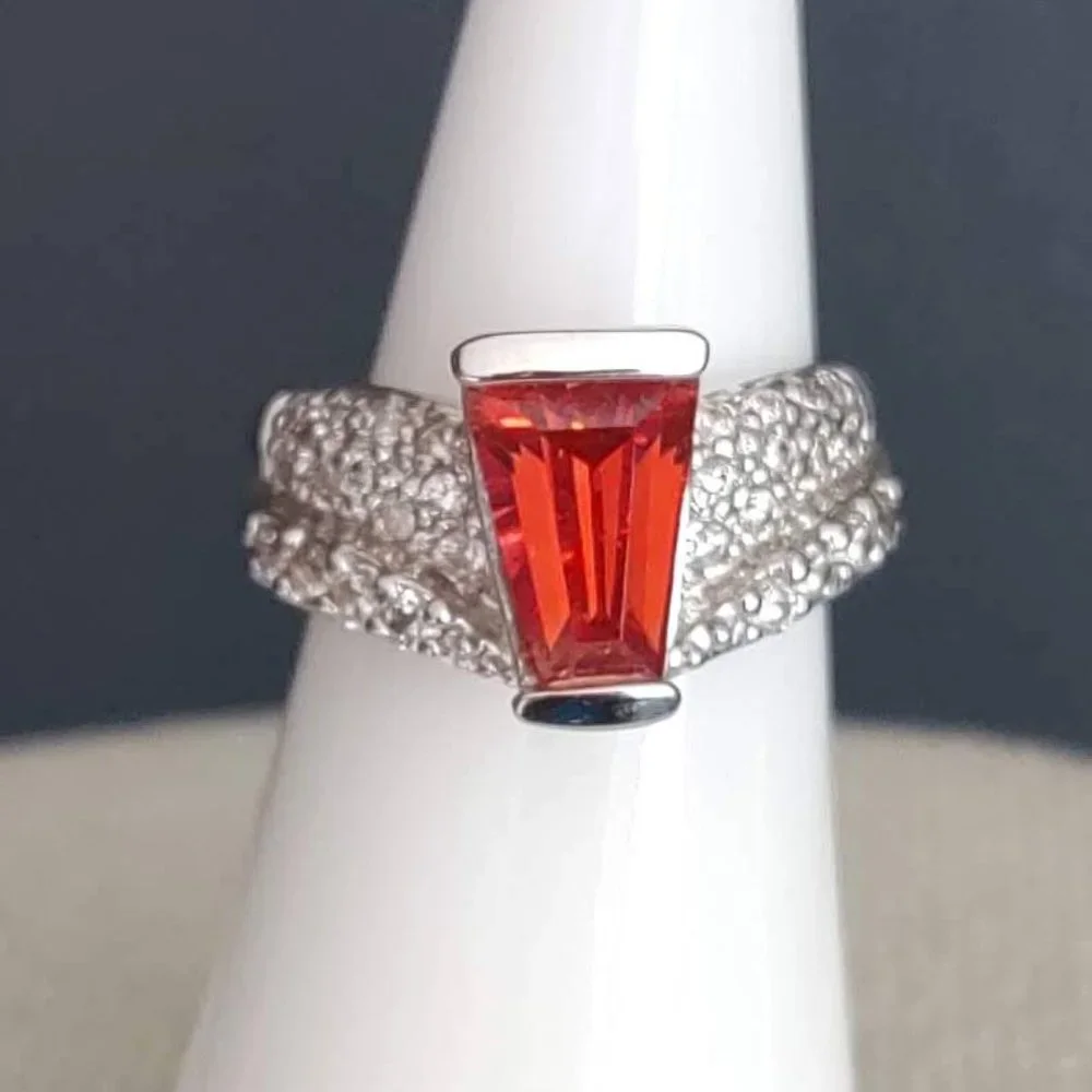 Dark orange and clear stone cocktail ring